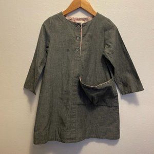 Anais & I heather grey long sleeve henley A-line dress with floral print trim